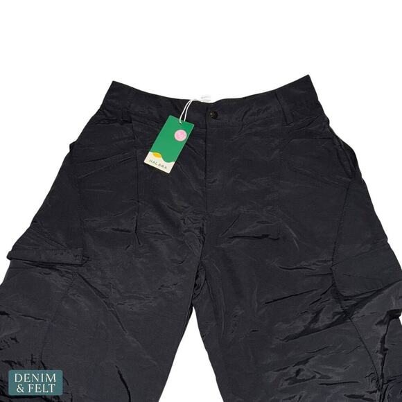 Halara Wide Leg Cargo Pants Black High Rise 100% Nylon Size Large NEW/NWT!! - Picture 5 of 9